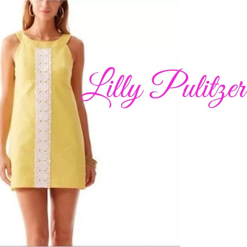 Lilly Pulitzer Jacqueline Shift Dress Yellow with White Appliqué Size 4